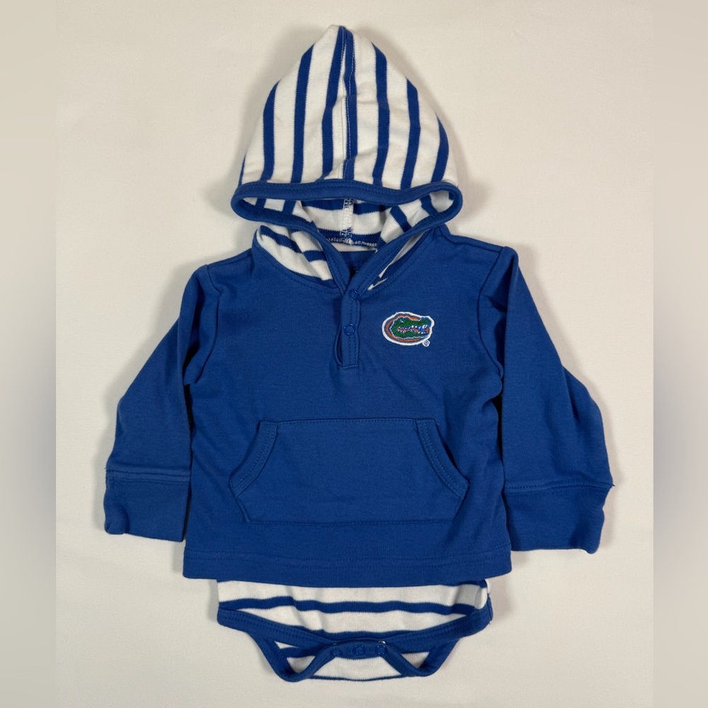 TWO FEET AHEAD Baby Florida Gators Hooded Bodysuit 6M Blue Striped‎ Layered